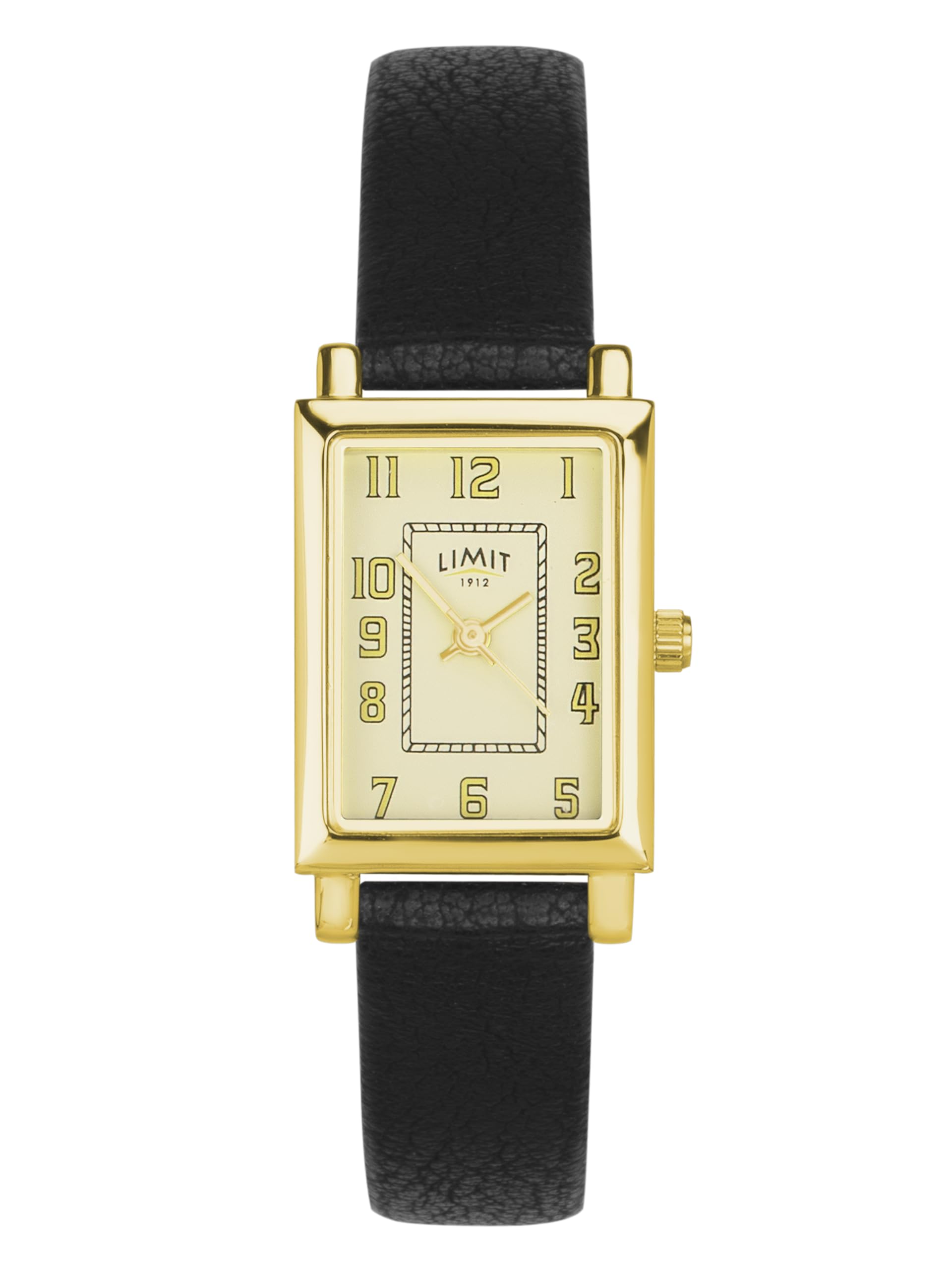 Limit Ladies 20mm Rectangular Gold-Plated Watch Black PU Strap Matte Dial Mineral Glass