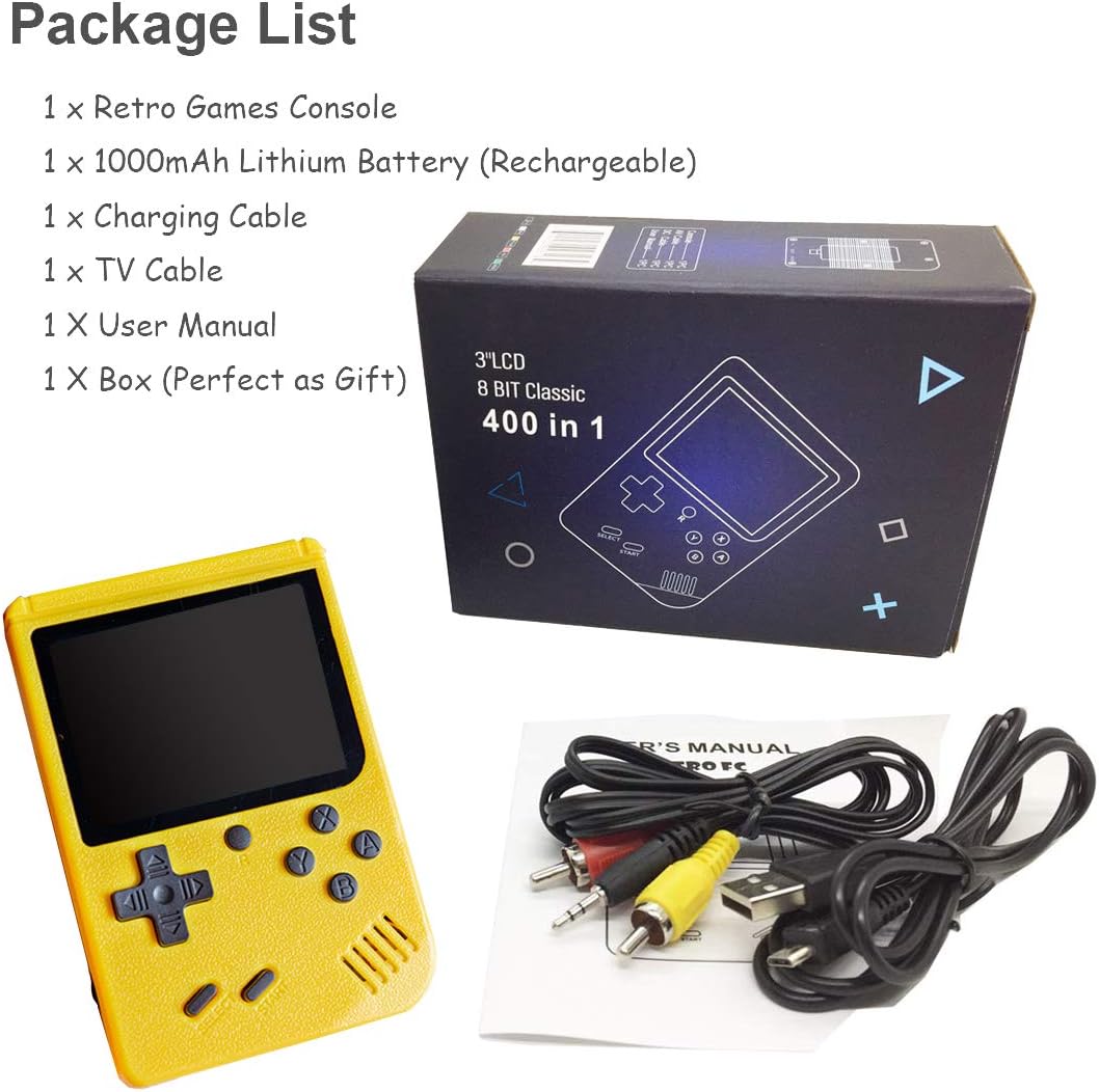 Mini Retro Handheld FC Games Consoles ,Built-in 400 Classic Game, Portable Gameboy 3 Inch LCD Screen ,Best Gifts for Birthdays and Christmas (Games Consoles Yellow): Toys & Games