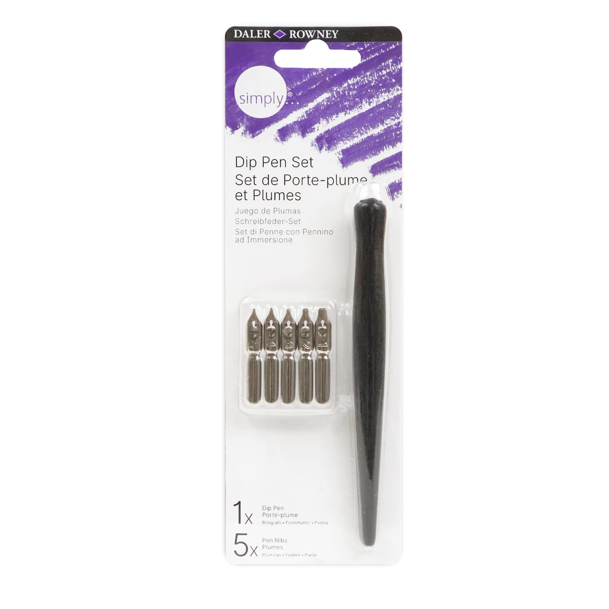 Daler-Rowney Simply Calligraphy Dip Pen Set, 1 Pen, 5 Nibs, Lettering Accessories, For Entry-Level Artists & Hobbyists
