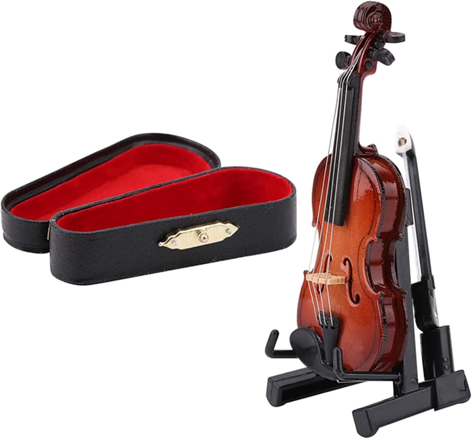 Regun Miniature Violin Model, Tiny Wooden Violin Model with Support, Instrument Decor Gift for Festival Birthday Gift, Decorating House or Office