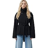 Lomehue Women Cropped Trench Coat Funnel Neck Wool Jackets Oversized Belted Pea Coats Fall Winter Trendy Casual Outfits 2025