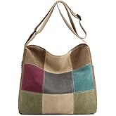 CORIOS Women Canvas Shoulder Multi-Color Splice Crossbody Large Top Handle Multi-Pocket Tote Handbag Satchel