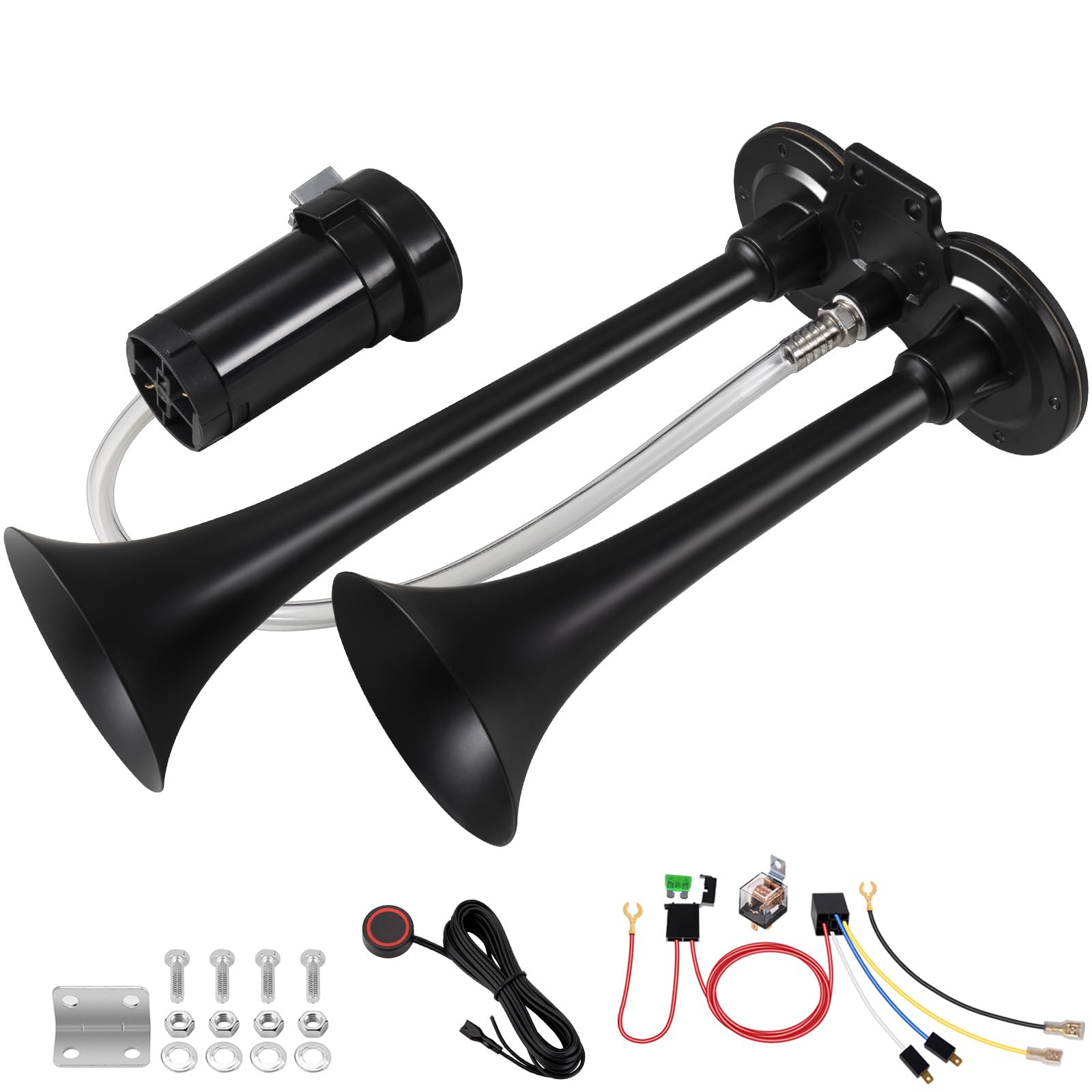 Train Horn for Truck 150db 12V,BANHAO Super Loud Dual Trumpet Truck Air Horn with Compressor, suitable for Any 12V Vehicles Train Car Ship Boat Lorry