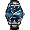 OLEVS Watch for Men Chronograph Brown Leather Gold Case Analog Quartz Fashion Business Dress Large Face Men Watch Day Date Luminous Waterproof Casual Male Wrist Watch Black/Blue/White Dial
