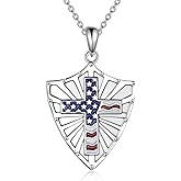 4th of July Necklace 925 Sterling Silver Red White and Blue American Flag Patriotic Necklace USA Independence Day Jewelry Gift for Women Men
