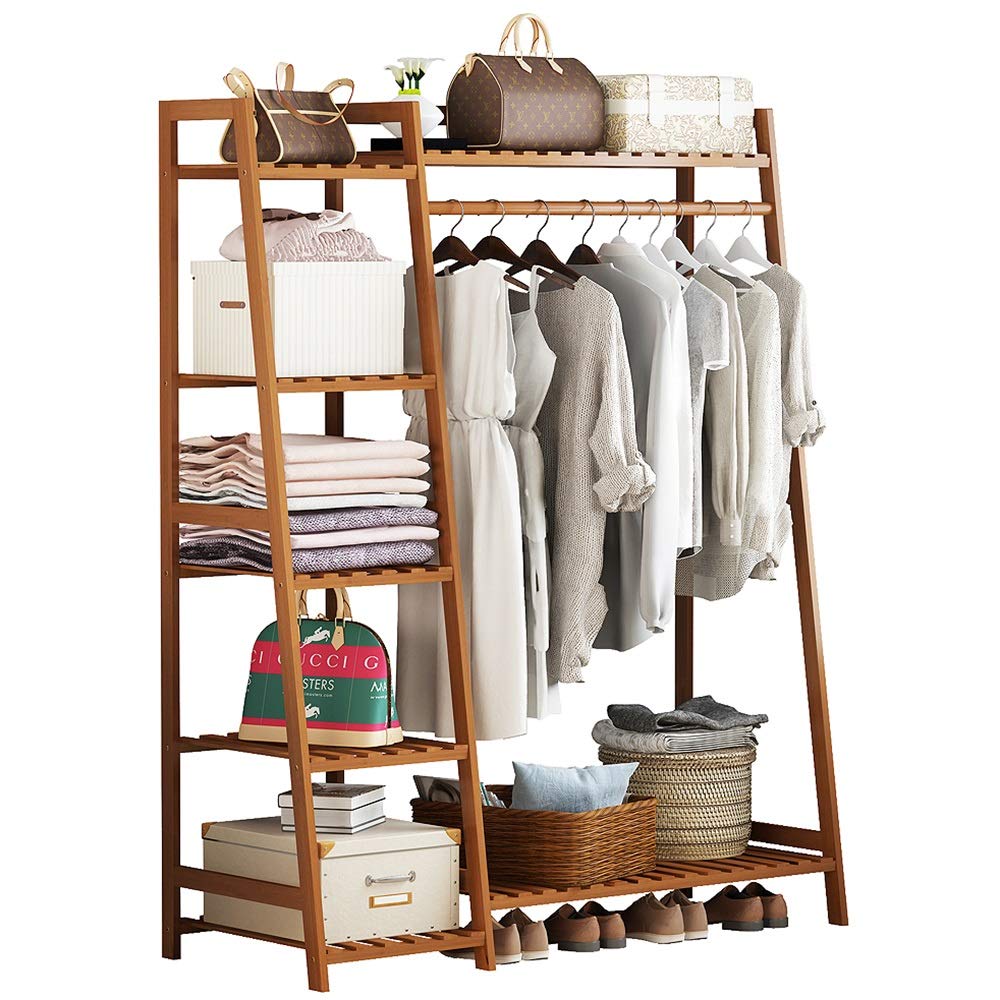 Amazon Com Zhirong Bamboo Wood Clothing Rack Bedroom Living