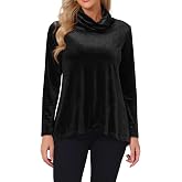 Seta T Women's Turtleneck Velvet Top Dressy Casual Velour Tunic Blouse | Work Basic Shirts, Long Sleeve, Loose Fit, Formal, Party, Fall Winter Outfits, Solid
