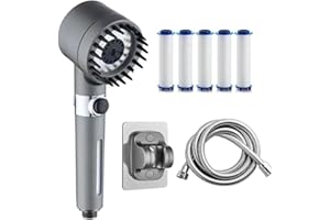 Ion Shower Head Drops,Drivse Filtered Shower Head with 1.5m Stainless Steel Hose, 5 Filter Cartridges and No-Hole Base Mount,