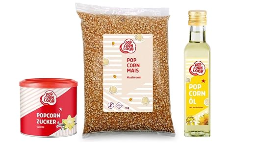 Popcornloop Zutaten Set Mit Mushroom Mais 1 Kilo Popcornzucker Vanille 300g Und Popcornol 250ml Fur Popcorn Zuhause Popcornmaschine Amazon De Lebensmittel Getranke