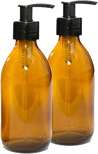 Botellas de cristal ámbar de 250 ml con dosificador negro, paquete de 2
