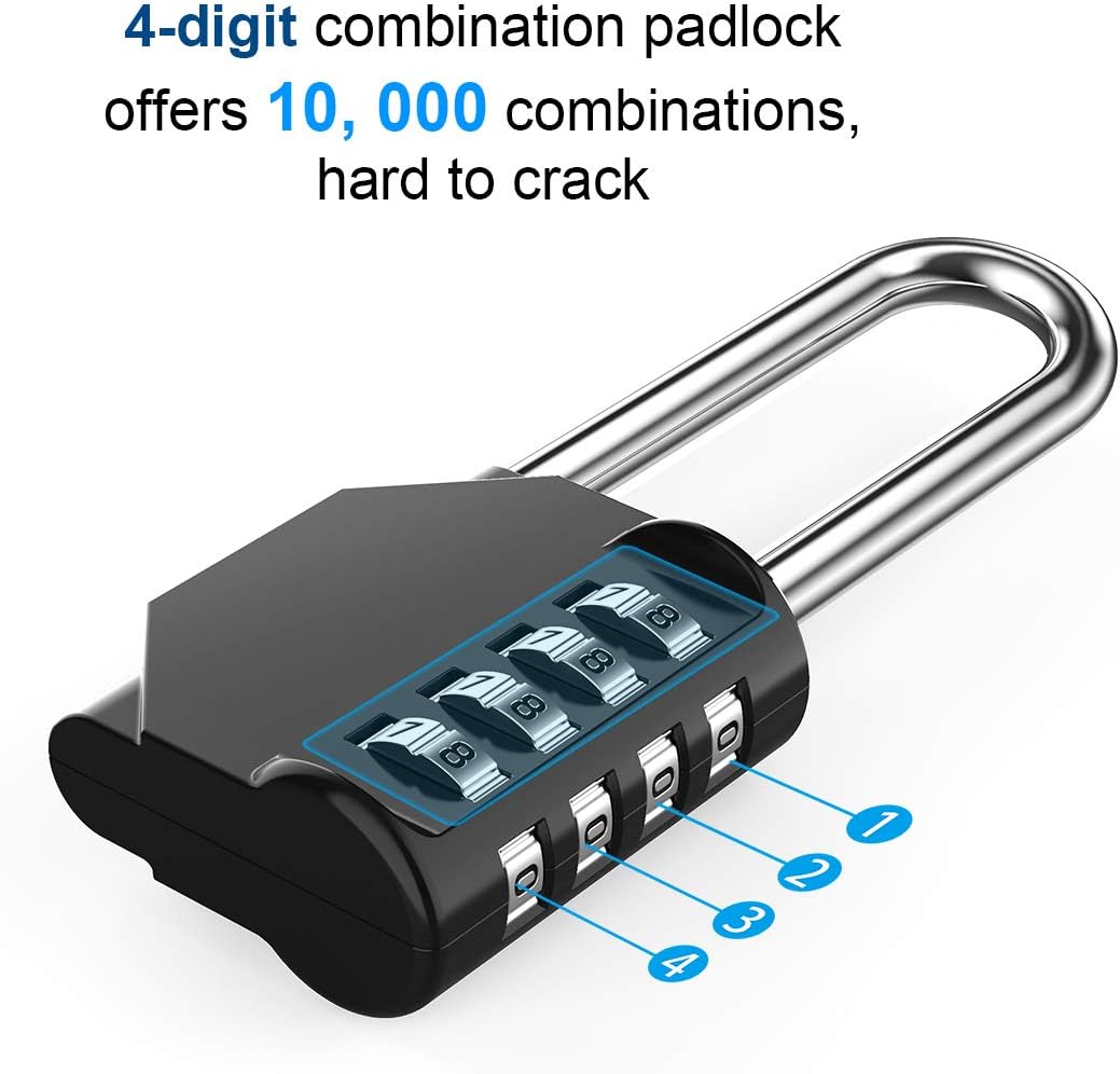Combination Lock, TOWOKE 2 Pack 2.5 Inch Combo Locks, 4 Digit Long Shackle Waterproof Padlocks for Outdoor Use, Fence, Backyard Gate, Gym Locker, Shed, Hasp Storage, Black - - 