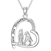 LWXIE Diamond Women and Angel Dog Pendant Necklace 925 Sterling Silver Lab Grown Diamonds Jewelry Gifts for Dog Lovers