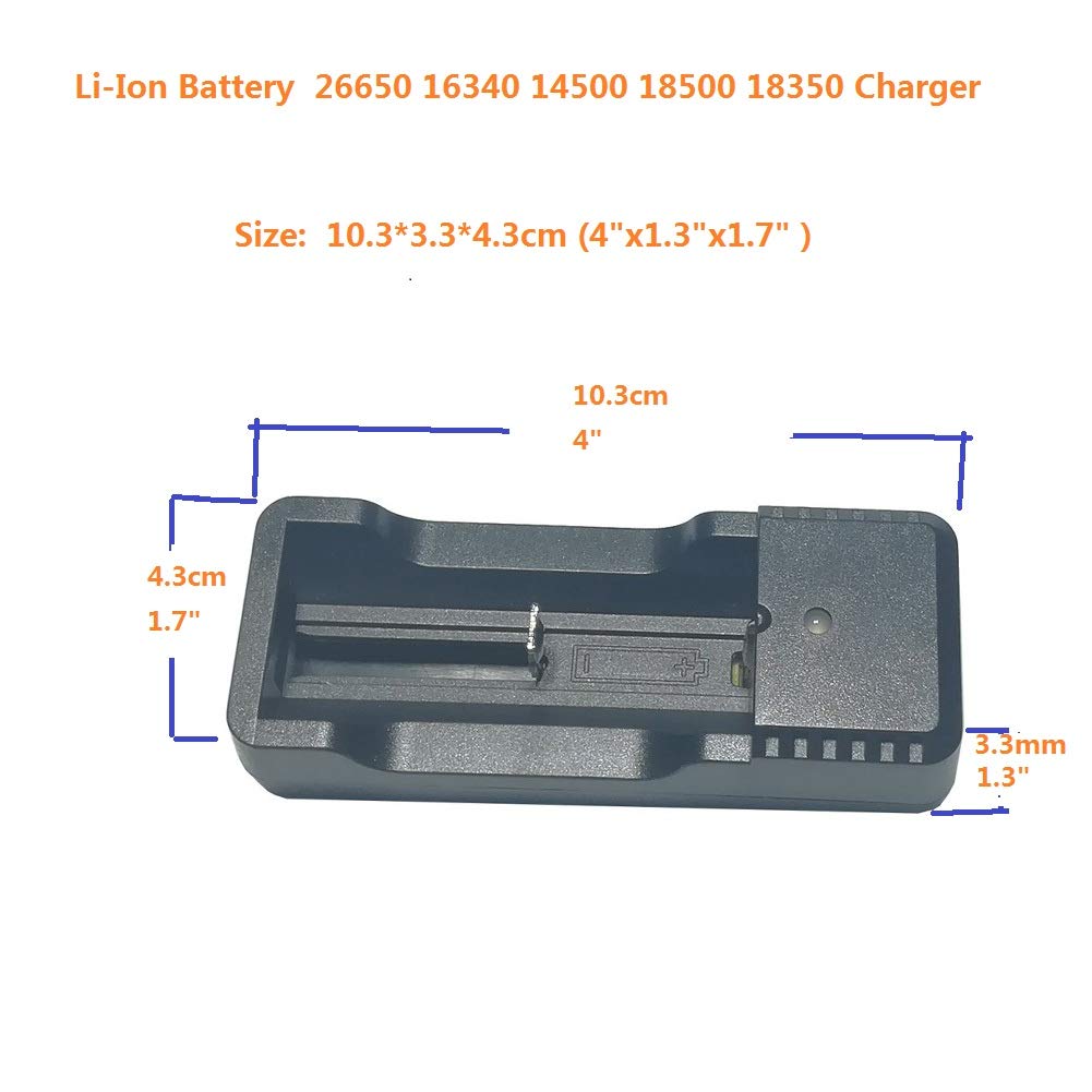 Universal 18650 Charger Compatible With Rechargeable Li-Ion Battery 3.6V /3.7V 26650 16340 14500 18500 18350 4.2v Charger With USB For LED Flashlight Camping Diving Light (1 Pack)