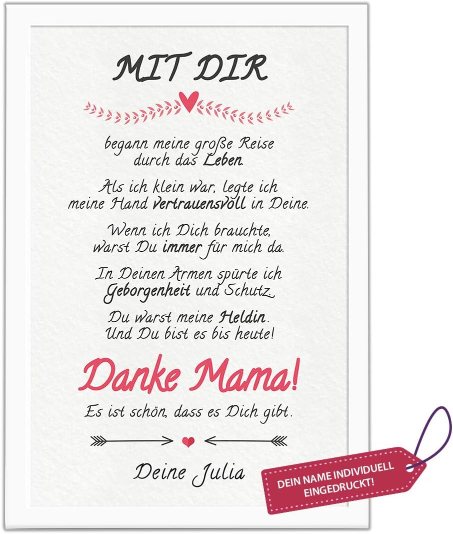 Danke Mama Bild Personalisiert Mit Deinem Namen Mit Rahmen Geburtstags Geschenk Fur Deine Mutti Dankeschon Fur Die Beste Mutter Geschenkidee Auch Zum Muttertag Amazon De Kuche Haushalt