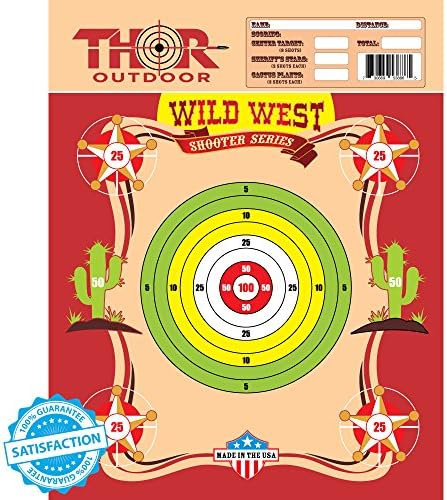 Cowboy Carnival - 14 x 18 Inch Shooting Target by Thor Outdoor - Wild West Series Paper Pistol Targets for Indoor / Outdoor Gun Ranges - 25 Pack