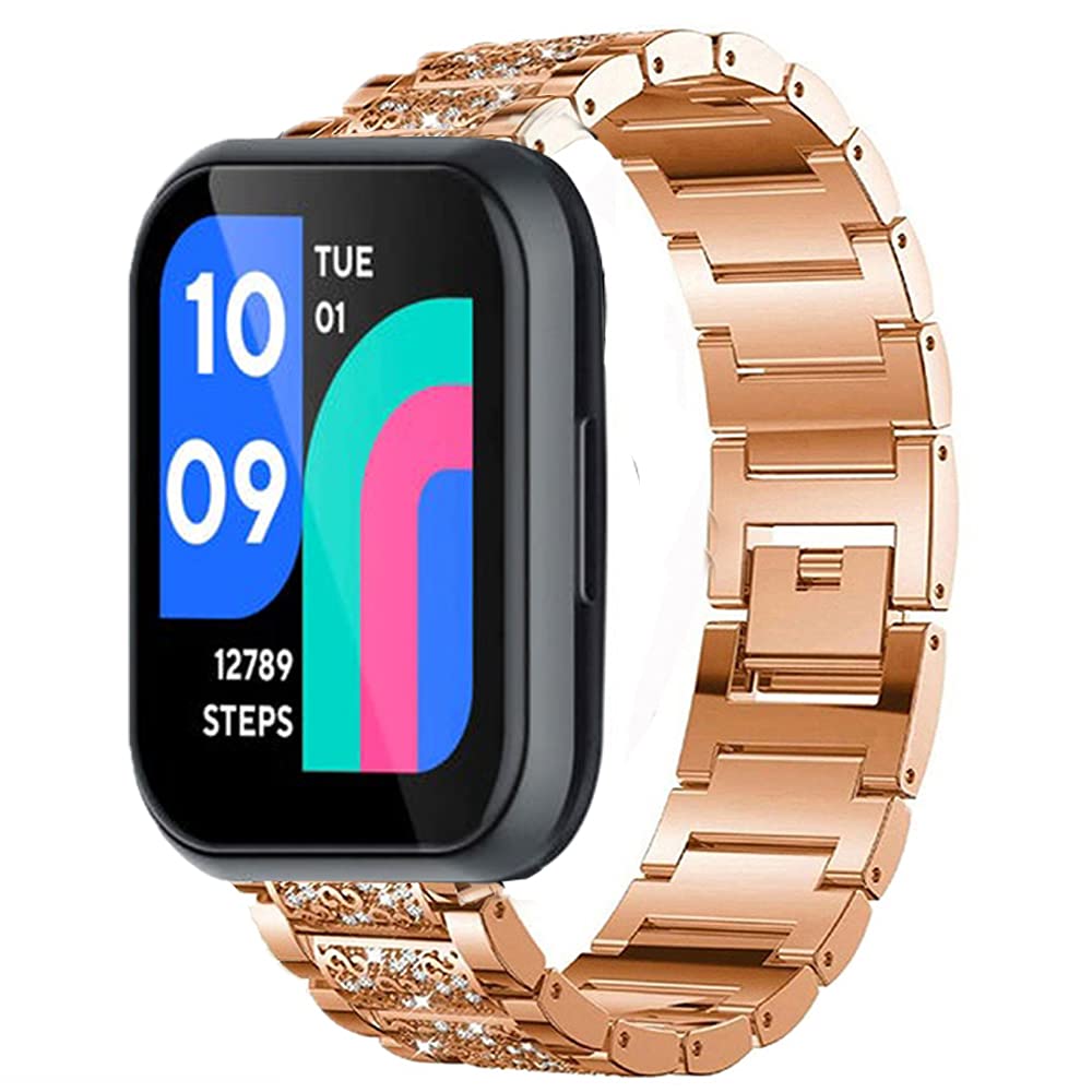 Compatible for id206 Band, Giaogor Jewelry Metal Rhinestone Diamond Bling Compatible for id206 Smartwatch (Rose Gold)