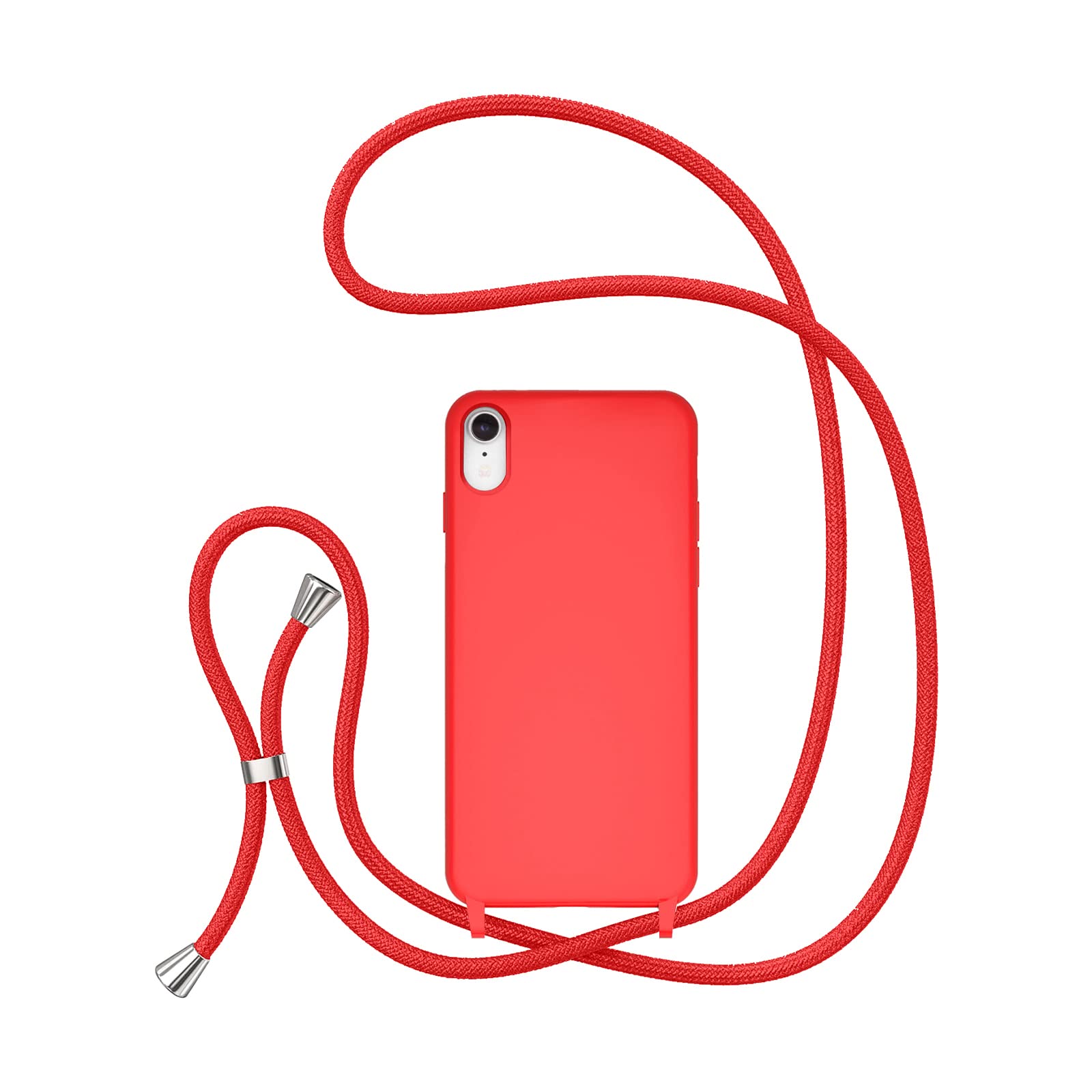 UEEBAI Crossbody Lanyard Phone case for iPhone XR, Silicone Phone Cover Necklace Cord Strap Soft Shockproof Protective Case - Red