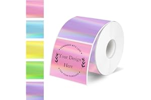YEGAWEN Square Thermal Labels Stickers 2" x 2", Holographic Thermal Stickers Labels, Glitter Self-Adhesive Direct Thermal Label for Small Business- Holographic 5 Colors