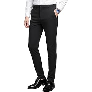 WEEN CHARM Men’s Stretch Dress Pants Skinny Slim Fit Suit Pants Business Causal Lightweight Pant
