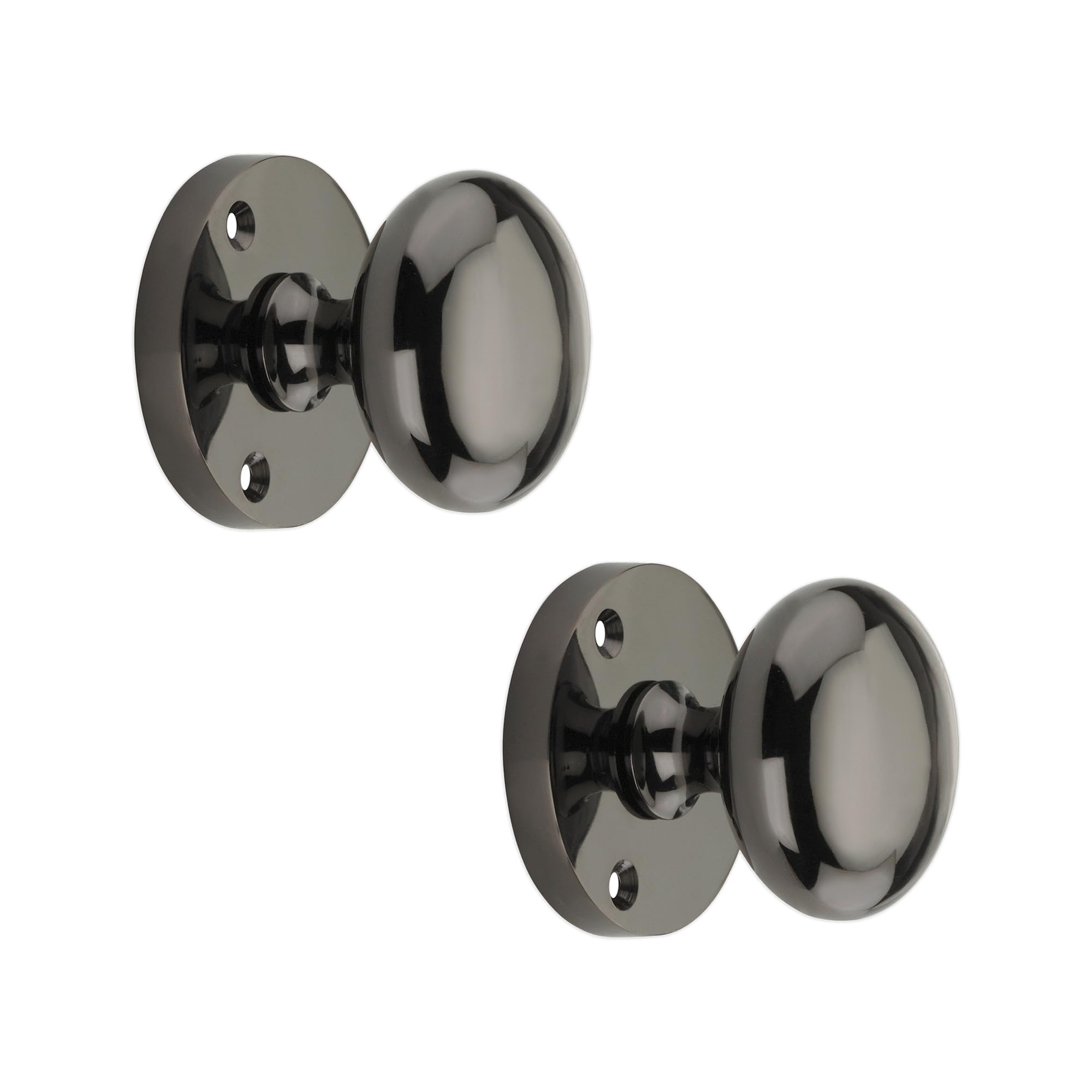 Infinity Decor Victorian Mortice Sprung Round Door Knobs Set Black Nickel Finish Pull Handles Pair 52mm - Ideal for Interior and Exterior Use