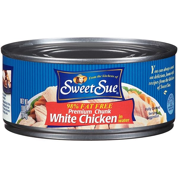 SWEET SUE CANNED CHICKEN BREAST WITH RIB MEAT IN WATER – 11G PROTEIN PER SERVING – GLUTEN FREE, KETO FRIENDLY – WHITE CHICKEN CHUNKS GREAT FOR SNACK, LUNCH OR DINNER RECIPES – 10 OZ (PACK OF 1)