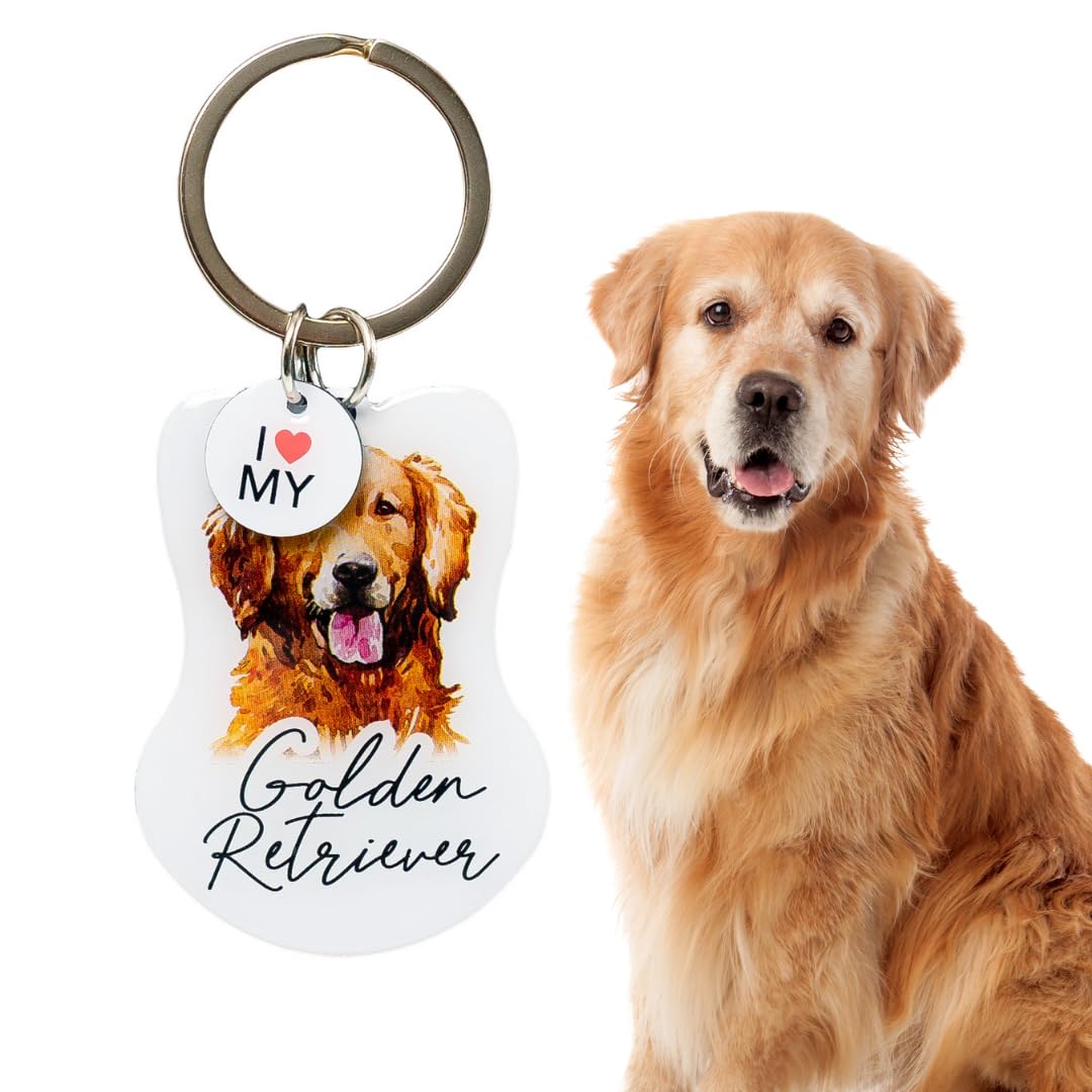 Splosh Pet Keyring Golden Retriever - Personalised Dog Key Ring and Chain - Customised Gifts for Dog Lovers - Accessories and Key Tags (PTK010)