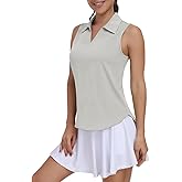 Sicnebee Women Golf Shirts UPF 50+ Tennis Polo Shirts Dry Fit Lightweight V-Neck Sleeveless Collared Tank Tops