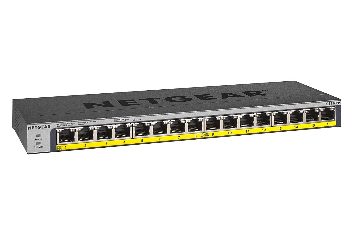 NETGEAR 16 Port PoE Gigabit Switch (GS116PP) - Unmanaged Network Switch - 16 x PoE+ @ 183 W Upgradeable, Desktop, Wall Mount or Rackmount, and Limited Protection