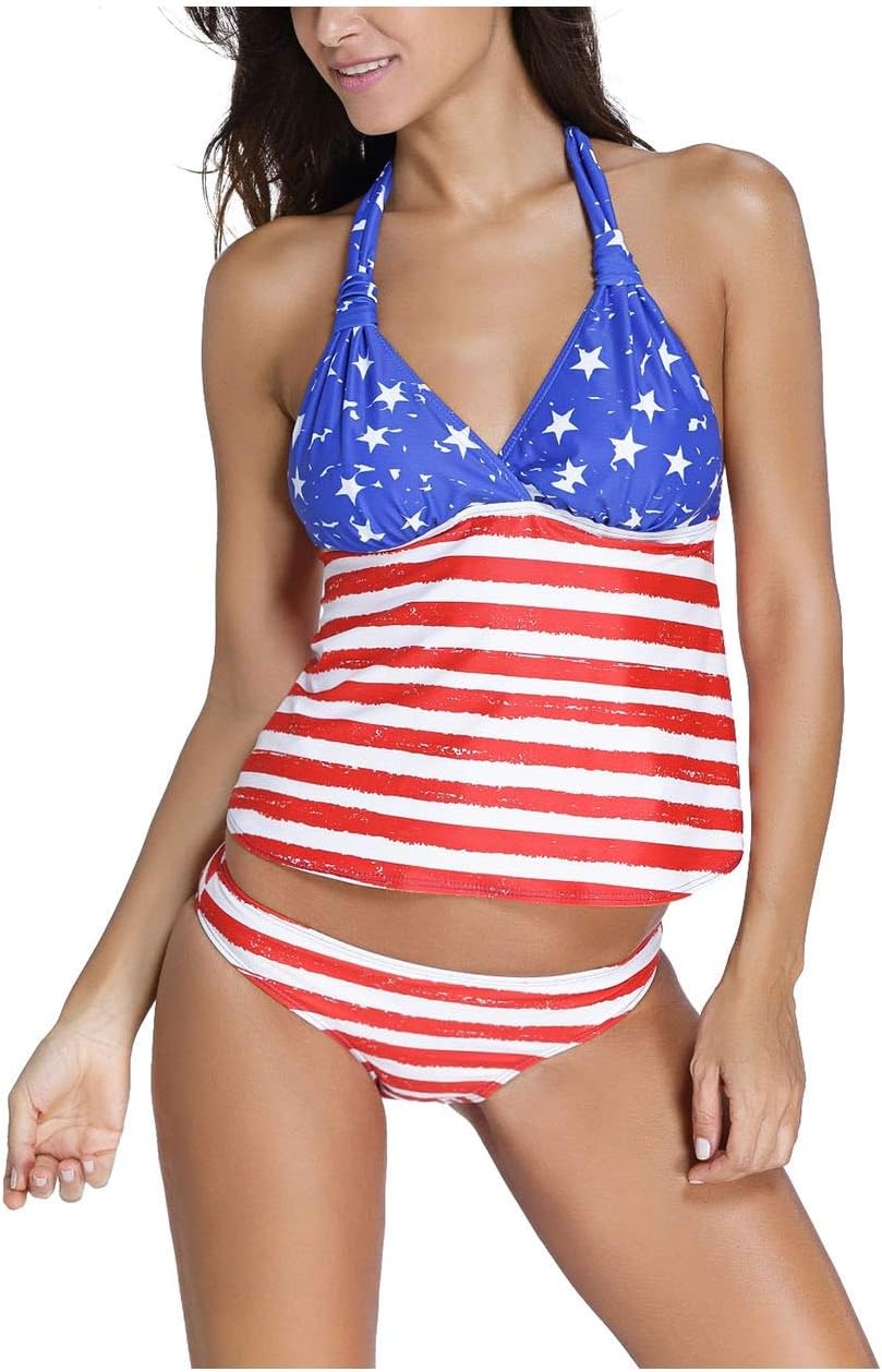 Women's Stars and Stripes US Flag 2 pcs Tankini Swimsuit(CV_LC41942-1,Multi-Coloured,Freesize)