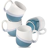 Tikooere Coffee Mugs Set of 4,Ceramic 15 OZ Coffee Cups with Big Handle,Large Tea Cups for Hot Beverages,Yogurt, Cappuccino,Latte,Gift for Mom and Dad,Dishwasher Safe&Microwave Safe,White & Blue