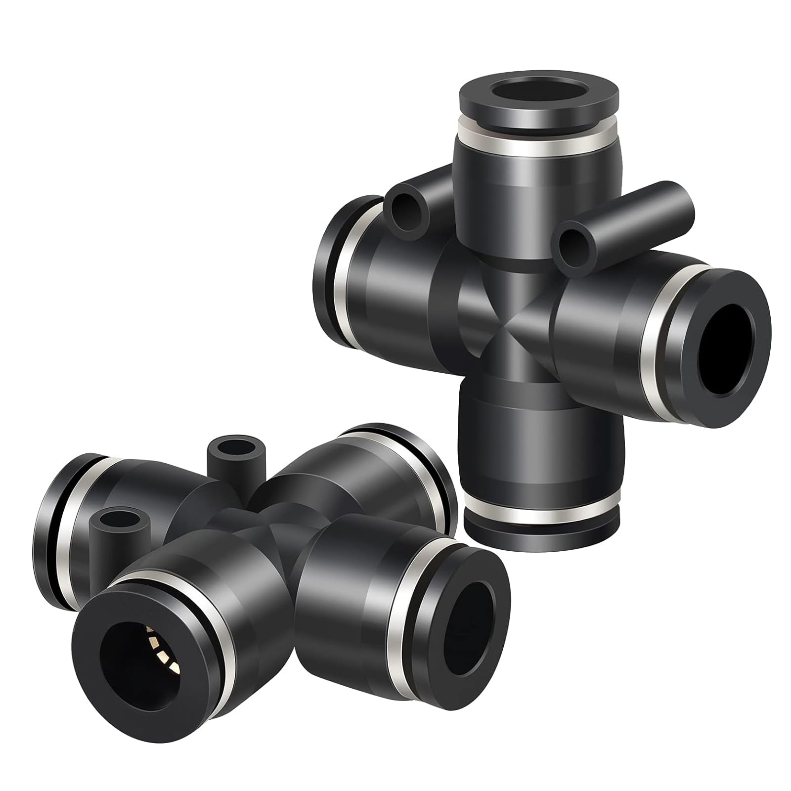 TAILONZ PNEUMATIC 4 Way 10MM OD Straight Push Fittings Plastic Quick Release Connectors Air Line Fittings PZA-10 (Pack of 5)