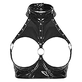 YiZYiF Women's PVC Leather Metallic Halterneck Bra