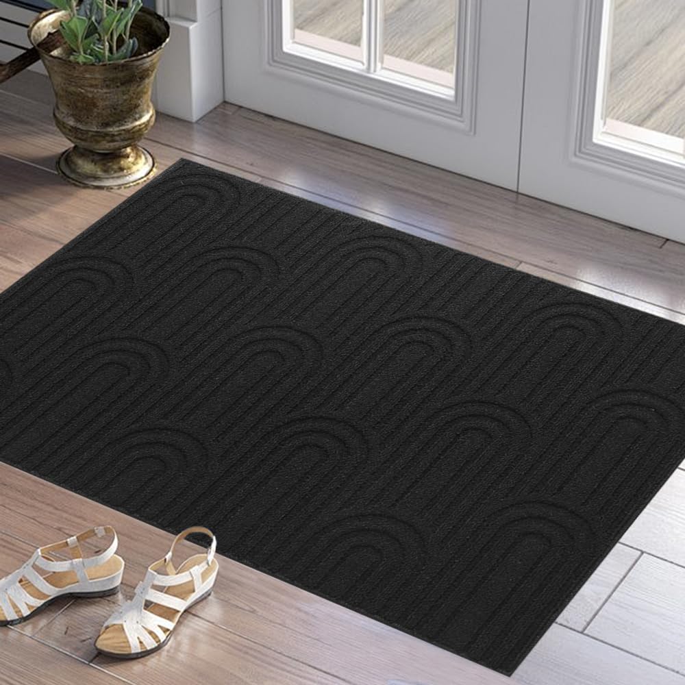 Front Door Mat 60x90cm, Absorbent Non-Slip Doormat for Entrance, Dog Door Mat, Machine Washable Soft Inside Floor Mat for Front Back Door, Muddy Shoes & Paws (Black 1)