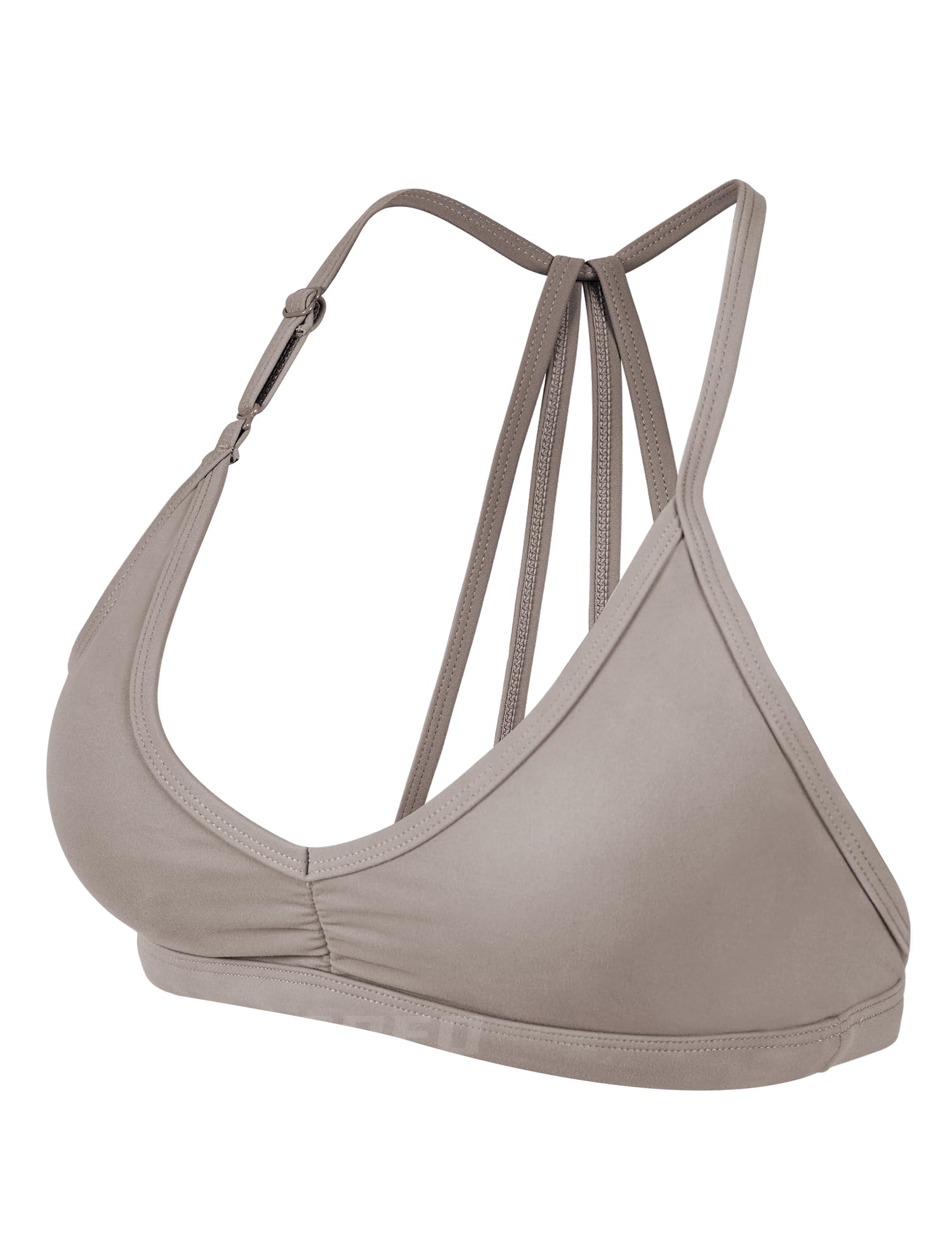 Photo 1 of YEOREO Workout Sports Bras for Women Padded Strappy Open Back Gym Bra Light Impact Criss Cross Yoga Crop Top Oatmeal XS