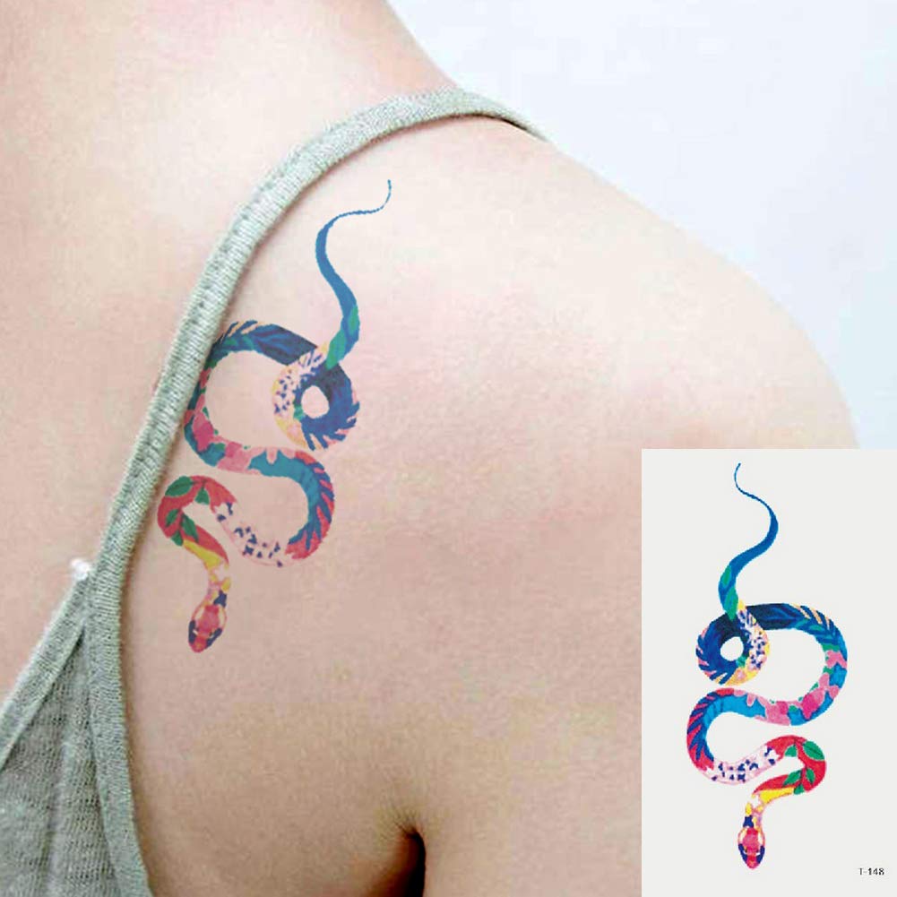 Amazon Com Oottati Small Cute Temporary Tattoos Stickers Colored Snake 2 Sheets Beauty