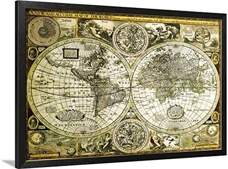 World Map-Historical Black Framed Poster 26x38 in