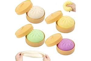 WATNTOW 4PCS Dumpling Squishy, Colorful Mystery Dumpling Squishy, Stress Balls Fidget Sensory, Anti-Anxiety Squeeze Glitter D
