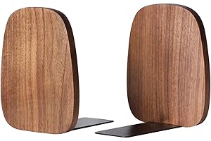 Muso Wood Book Ends for Shelves, Non-Skid Bookends for Heavy Books, Wooden Book Stopper for Home Office and Library (Walnut 1 Pair)