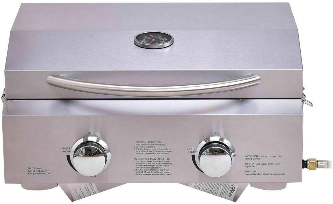 review beewert 2 Burner Portable Stainless Steel BBQ Table Top Propane Gas Grill Outdoor Camp