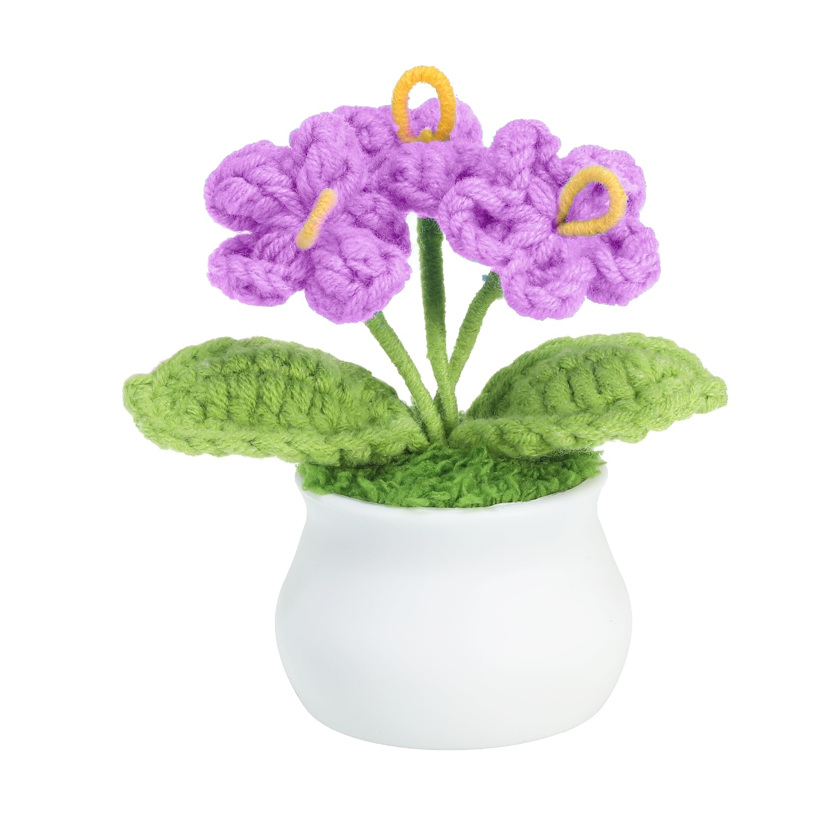 PATIKIL Crochet Flower Handmade Knitted Small Potted 3 Head Forget Me Not Purple