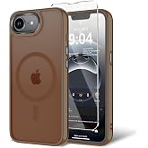 BPOASE for iPhone 16E/iPhone 17E Case with Screen Protector, [Compatible with Magsafe] Ultra Slim Translucent Matte Shockproof Protection Phone Cover-Brown