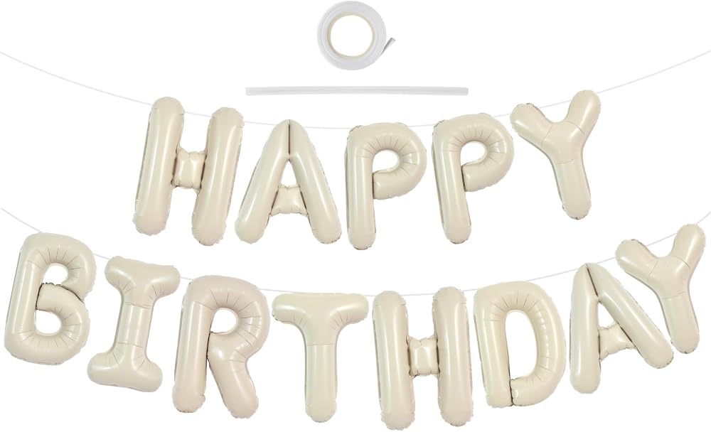 TONIFUL 16 Inch Happy Birthday Letter Balloons Cream White Foil Banner