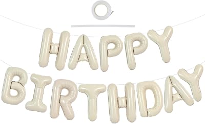 TONIFUL 16 Inch Happy Birthday Letter Balloons Cream White Foil Banner