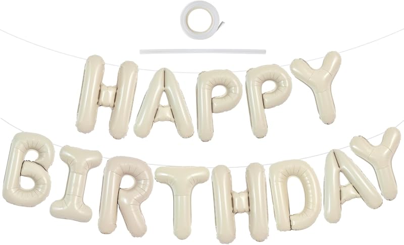 TONIFUL 16 Inch Happy Birthday Letter Balloons Cream White Foil Banner