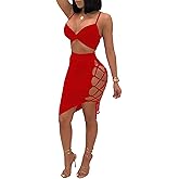 Women's Sexy Sleeveless Bodycon Club Mini Dress 2024 Summer Spaghetti Strap Cut Out Two Piece Skirt Sets