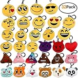 Encheng 32 Pack Emoji Party Favors Emoji Plush Keychain Emoji Party Decorations Supplies Birthday Favors, Small Emoji Keychain for Luggage Backpack Bags & Party Decoration,Car Key Ring Pendant