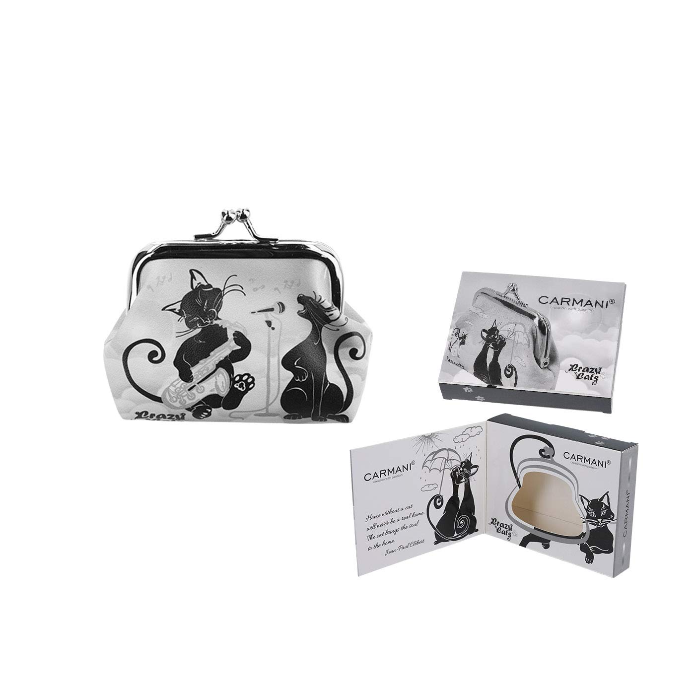 CARMANI - Small Ladies Clasp Coin Purse with Crazy Cats Pattern