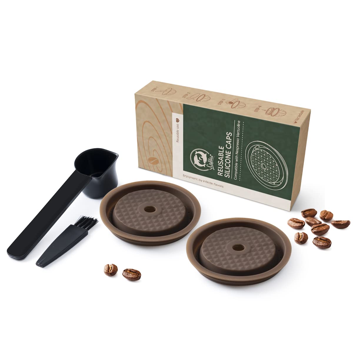 Reusable Coffee Capsule Lids Discs Refillable Pod for VERTUOLINE & VERTUO Capsules, Compatible with VERTUOLINE & VERTUO pods (2PCS Silicone Caps)