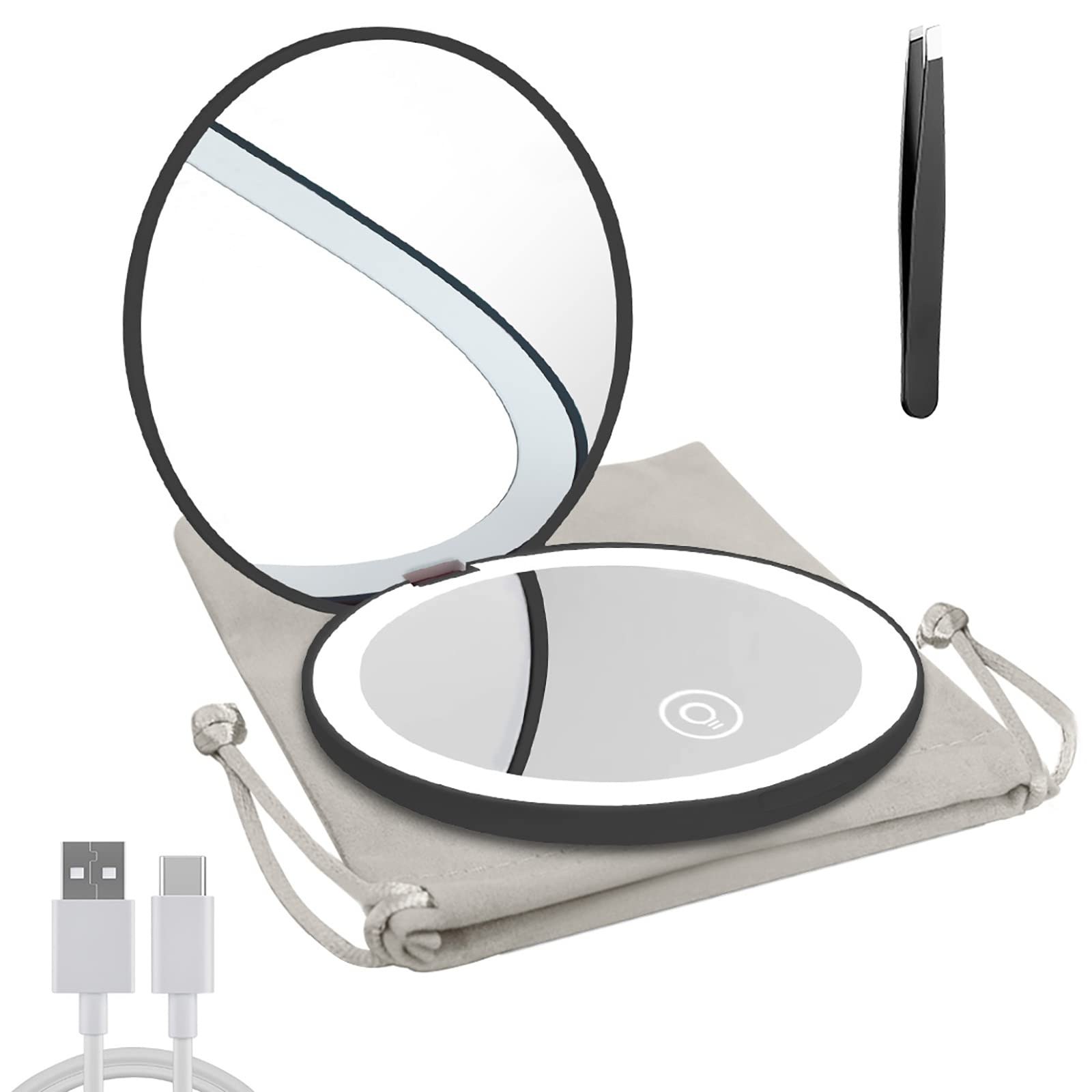 Photo 1 of Milishow Compact Mirror with LED Light,1x/10x Magnifying Rechargeable Mirror,3.5in, Dimmable Travel Mirror for Purse,Pocket,Handheld 2-Sided Makeup Mirror