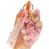 HSYHERE Women Girls Beautiful Elegant Flower Cherry Blossom Sakura Bottle Keychain Flowing Sand Pendant Metal Key Ring